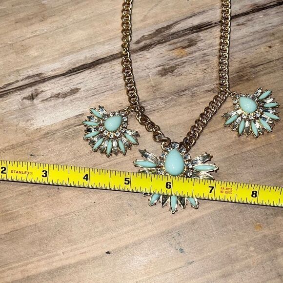 Aqua Rhinestone Choker Necklace Blue Green Cabochon Teardrop Crystal - Picture 7 of 7